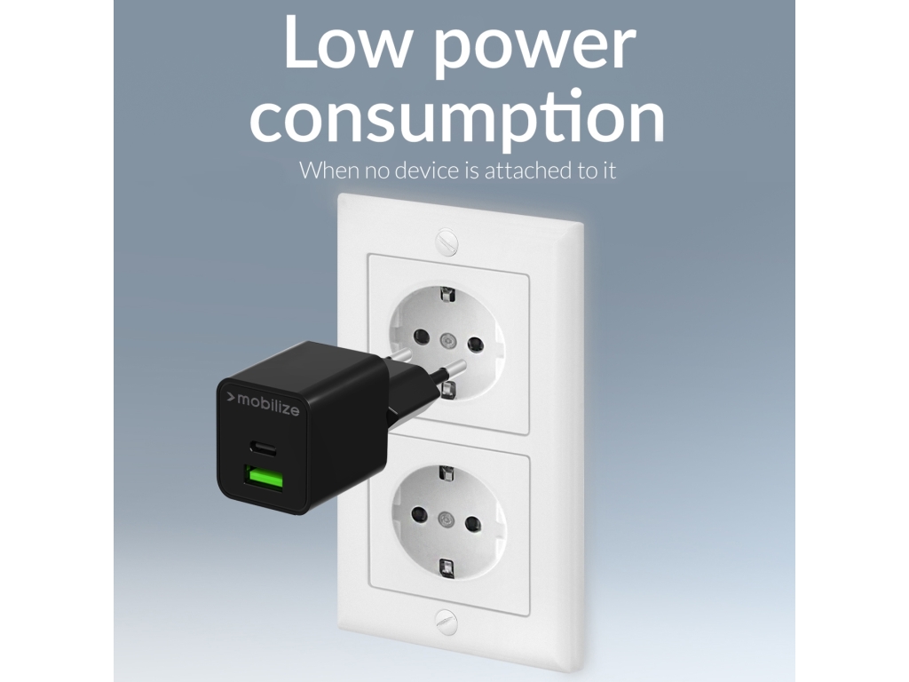 Mobilize Wall Charger USB-C + USB GaN 30W with PD/PPS Black