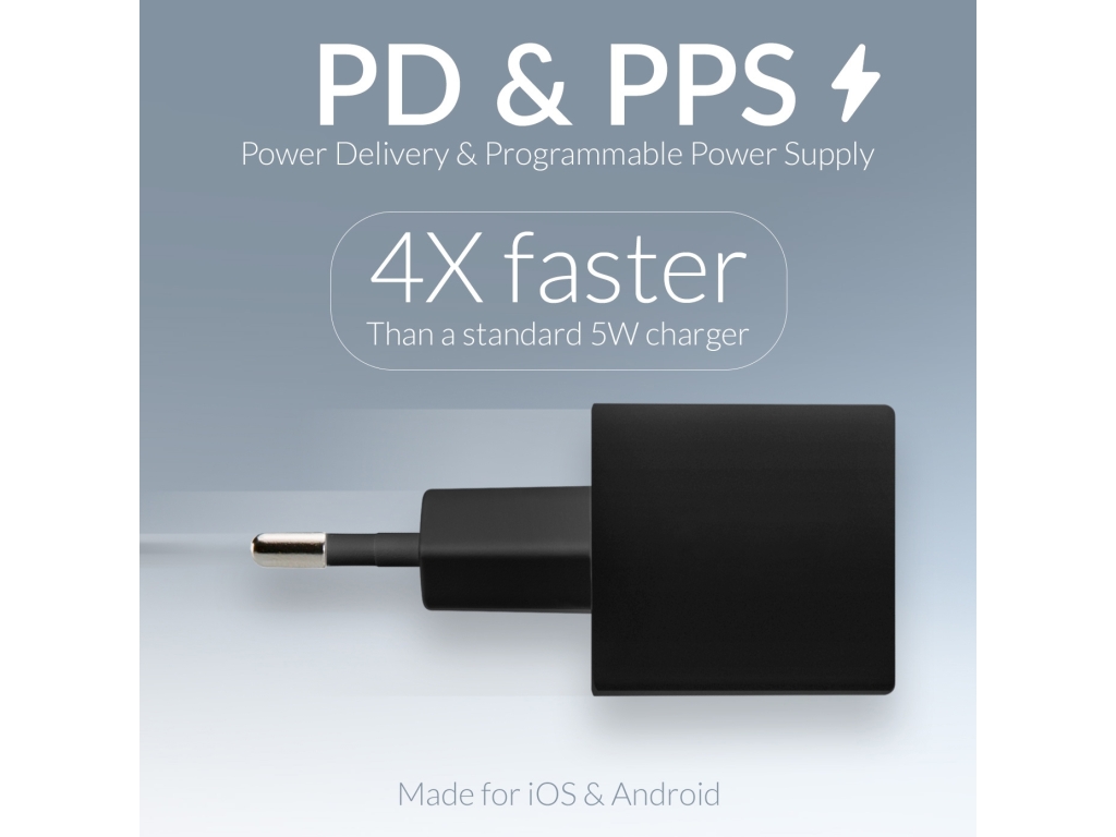 Mobilize Wall Charger USB-C + USB GaN 30W with PD/PPS Black