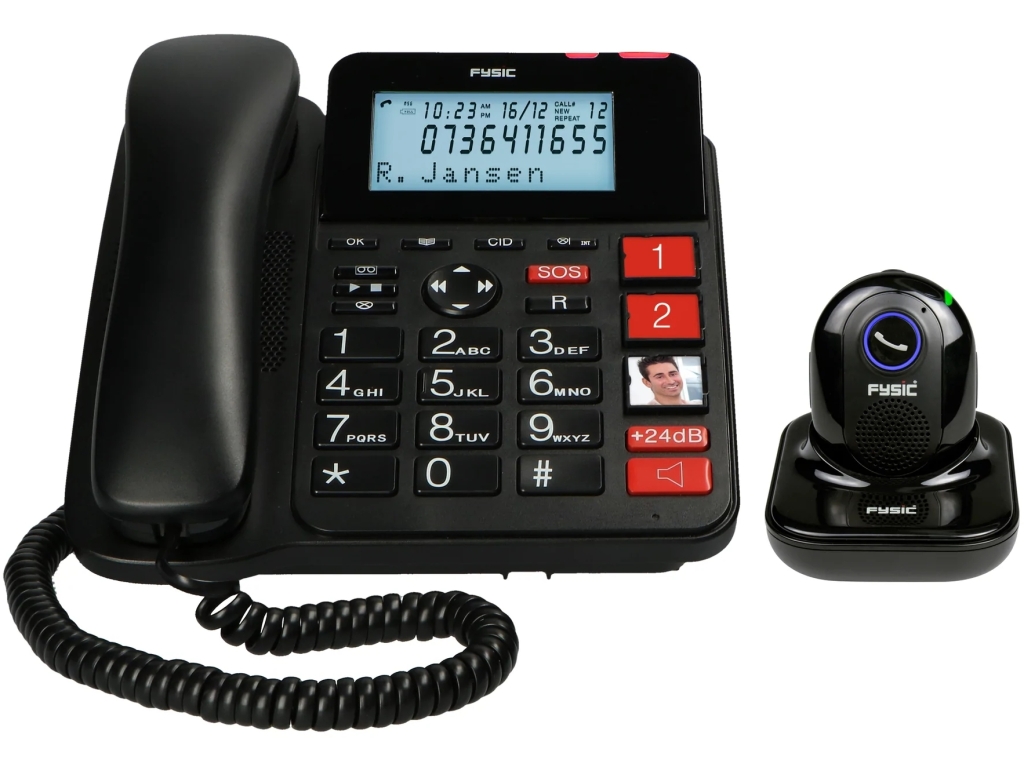 FX-3960 Fysic Big Button Huistelefoon + Antwoordapparaat + Draadloze SOS Paniekknop Black