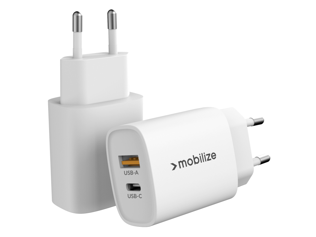 Mobilize Wall Charger USB-C + USB 25W with PD/PPS White