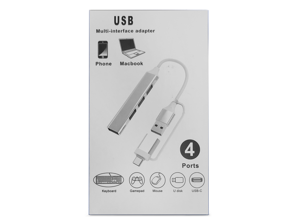 Xccess USB-C Multi-Hub to 4 USB Grey