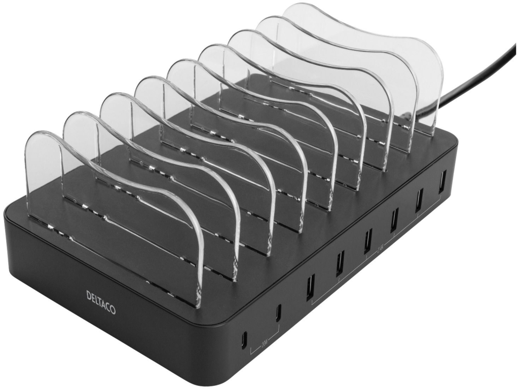 DPS-0201 DELTACO 8-ports USB + USB-C Charging Station 75W Black