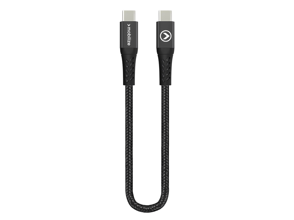 Mobilize Strong Nylon Cable USB-C to USB-C 20cm. 100W Black