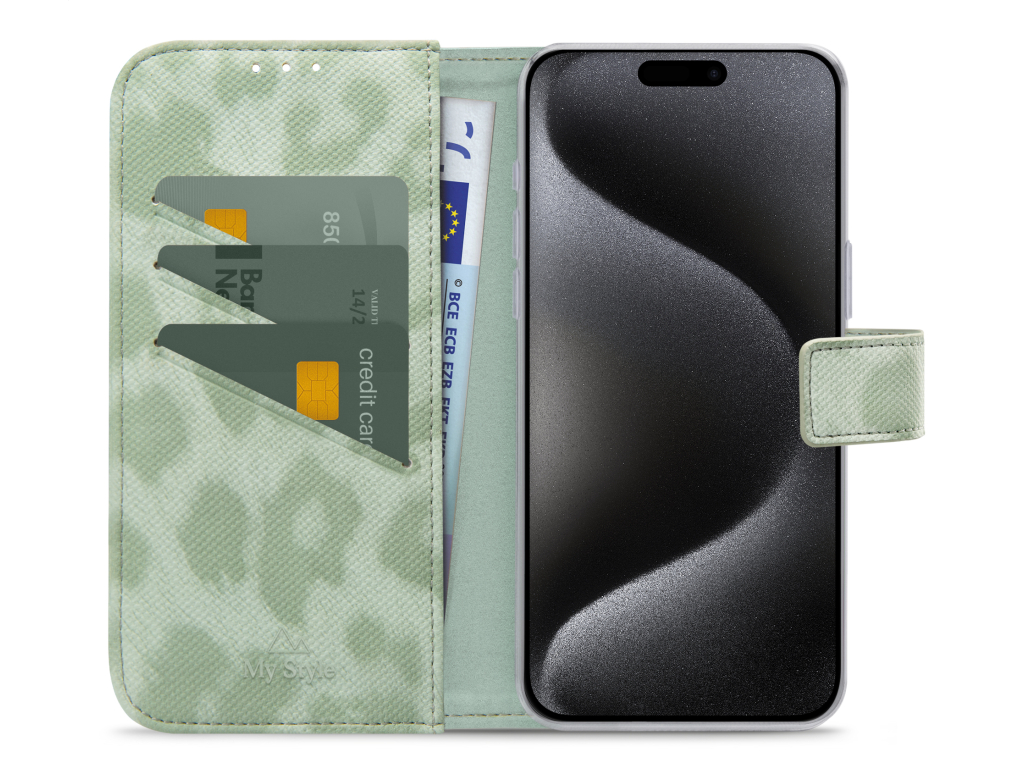 My Style Flex Wallet for Apple iPhone 15 Pro Max Green Leopard