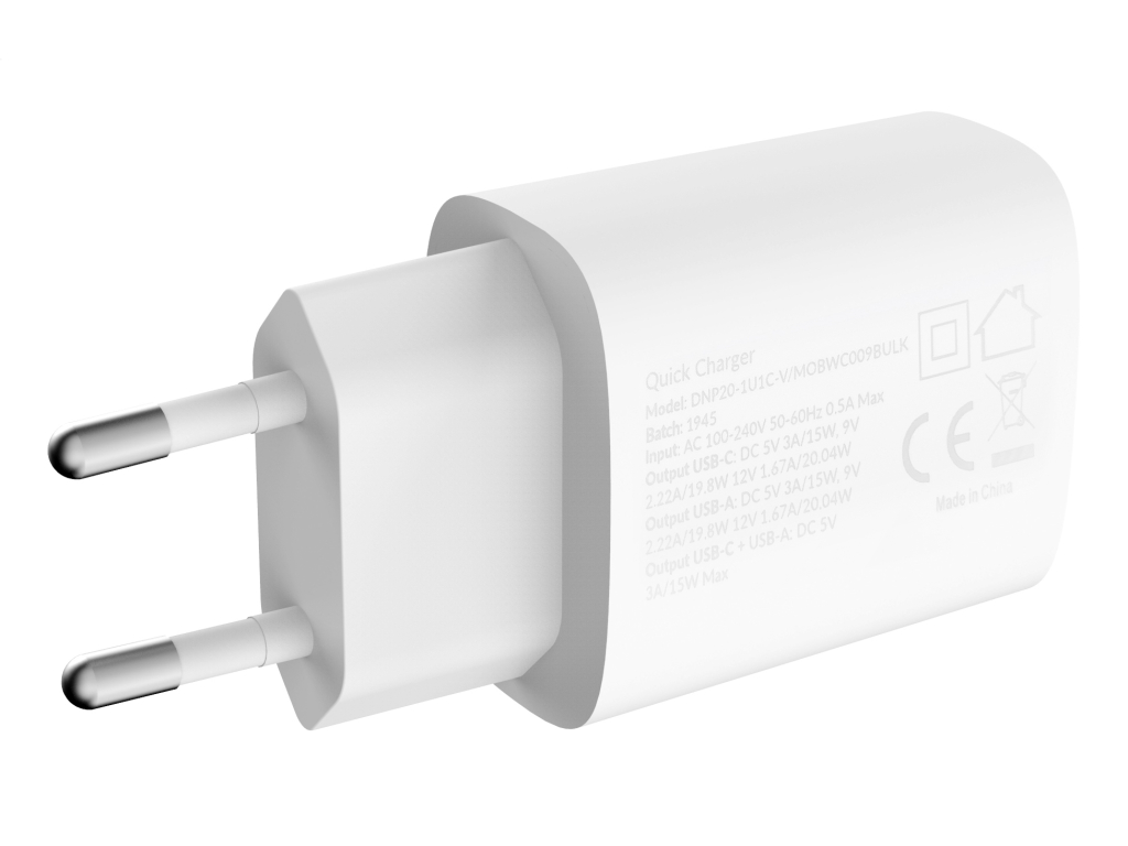 Mobilize Wall Charger USB-C + USB 20W White (BULK)
