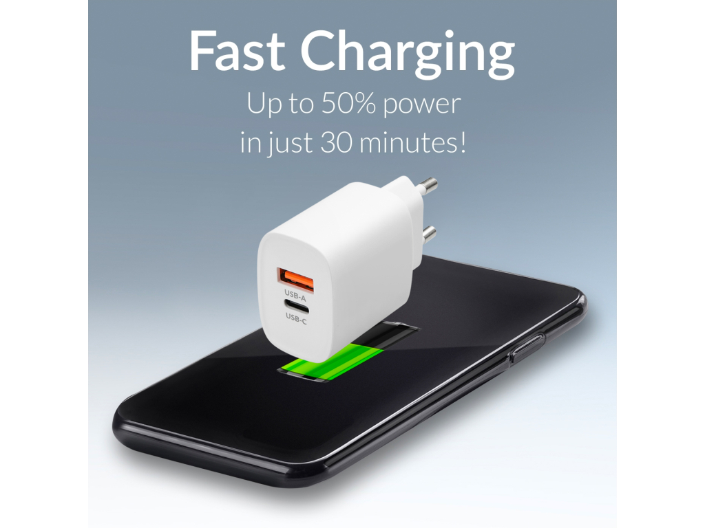 Mobilize Wall Charger USB-C + USB 20W White (BULK)