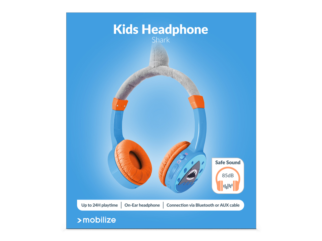 Mobilize Wireless/Wired Over Ear Kids Headphone 85dB Shark