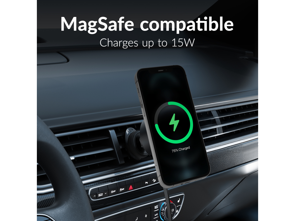 Mobilize MagSafe Compatible Car Holder/Charger 7.5W/10W/15W with Retractable USB-C Cable Black