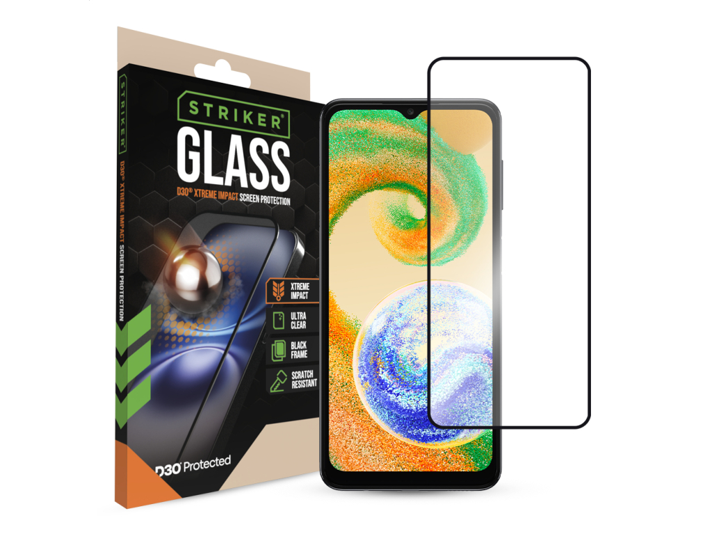 Striker D3O Xtreme Impact Glass Screen Protector - Black Frame - Samsung Galaxy A02s/A03(s)A04(s)/A12/M12/A13(4G/5G)/A23(4G/5G)A32 5G