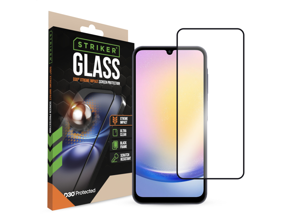 Striker D3O Xtreme Impact Glass Screen Protector - Black Frame - Samsung Galaxy A25 5G