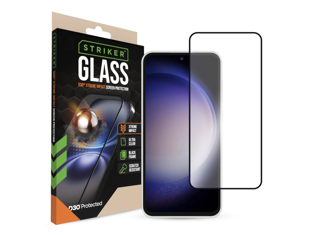 Striker D3O Xtreme Impact Glass Screen Protector - Black Frame - Samsung Galaxy A54 5G/S23 FE 5G