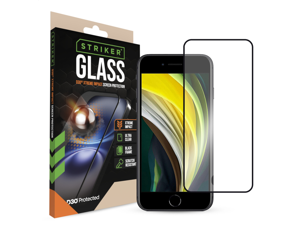 Striker D3O Xtreme Impact Glass Screen Protector - Black Frame - Apple iPhone 7/8/SE (2020/2022)