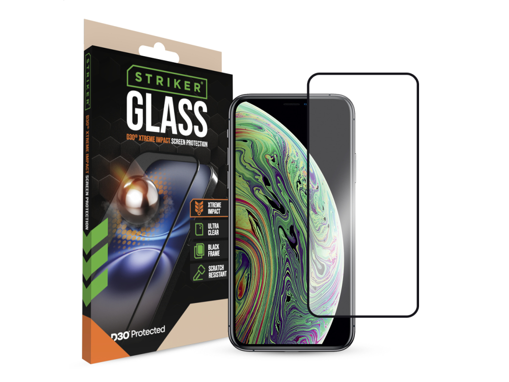 Striker D3O Xtreme Impact Glass Screen Protector - Black Frame - Apple iPhone X/Xs/11 Pro