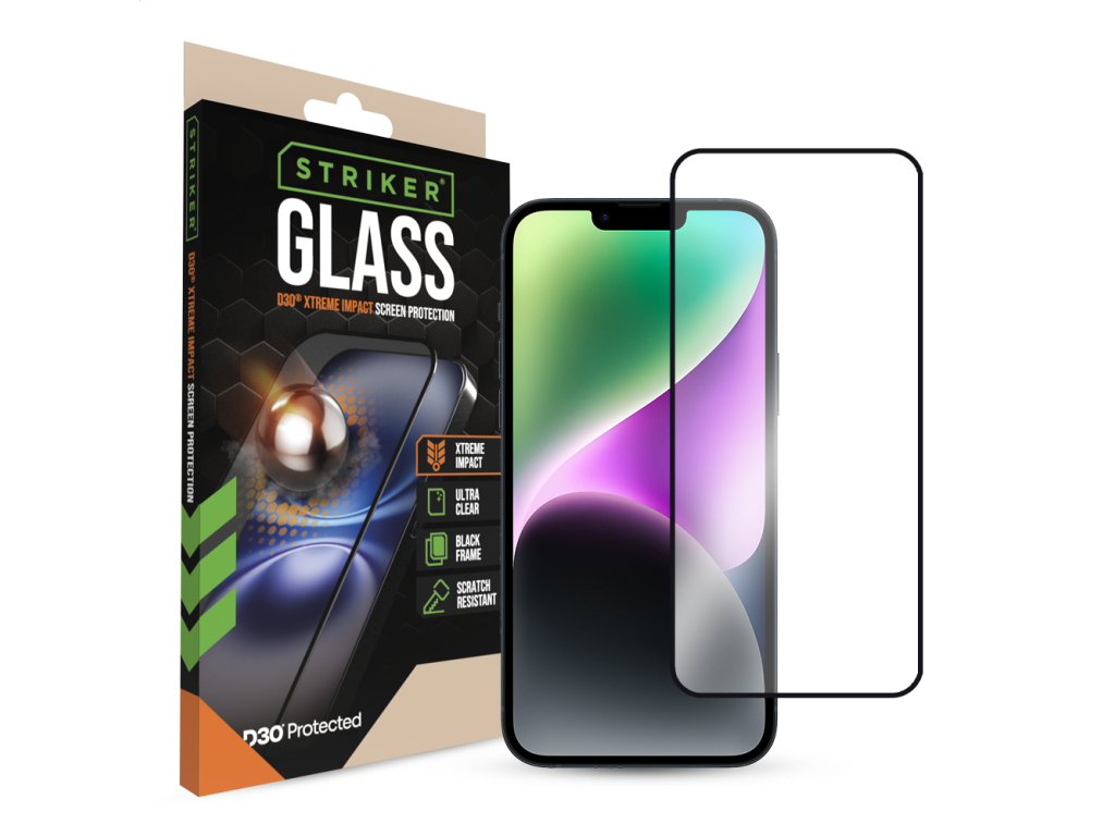 Striker D3O Xtreme Impact Glass Screen Protector - Black Frame - Apple iPhone 13 Pro Max/14 Plus