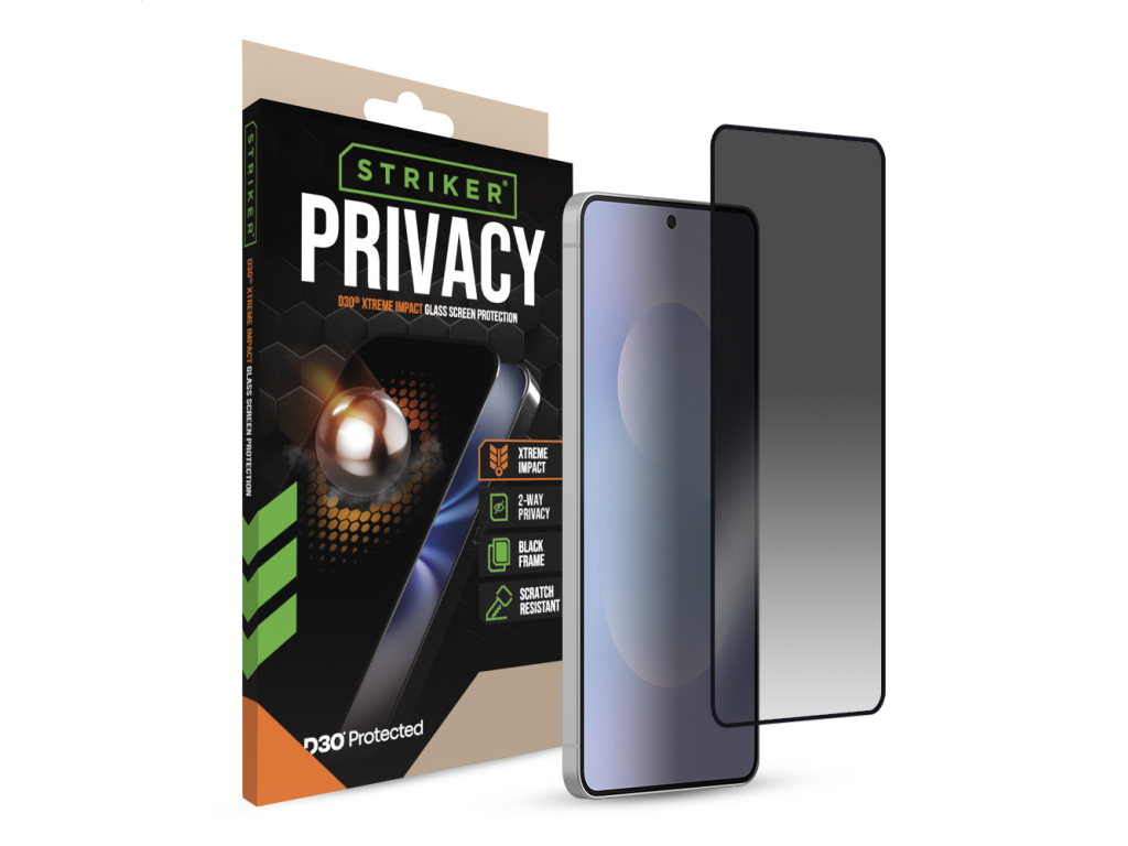 Striker D3O Xtreme Impact Privacy Glass Screen Protector - Black Frame - Samsung Galaxy S25 Edge 5G