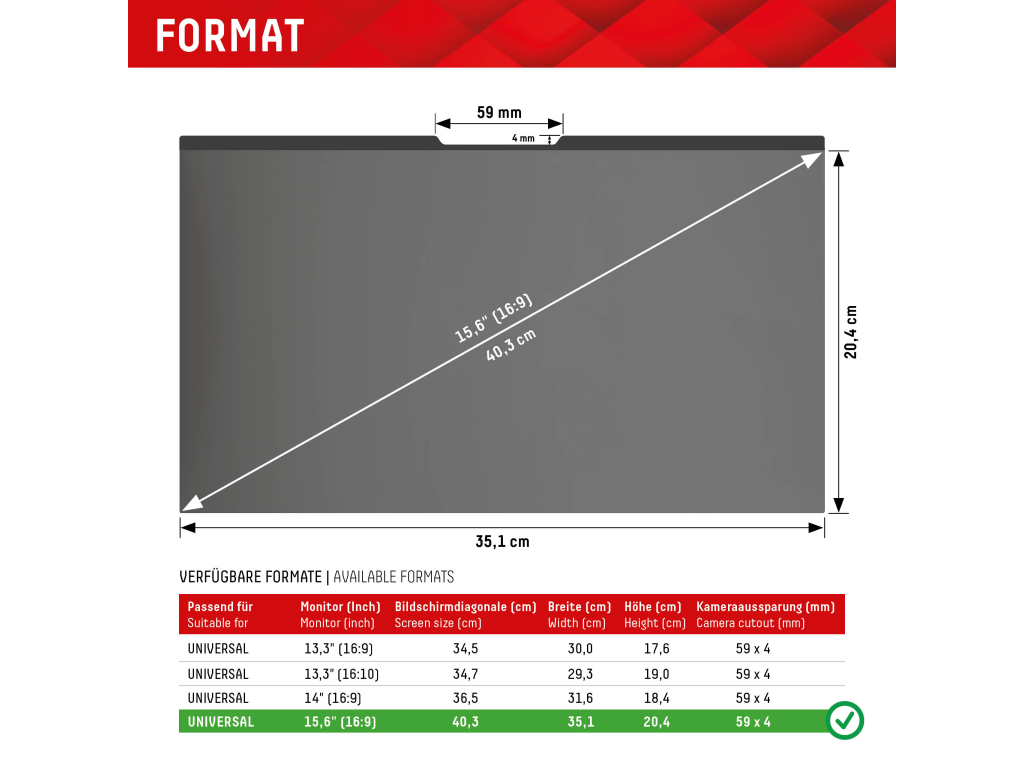 DISPLEX Privacy Safe Magnetic Laptop Universal 15.6inch 16:9