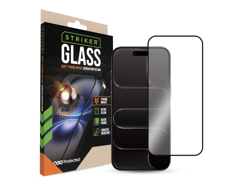 Striker D3O Xtreme Impact Glass Screen Protector - Black Frame - Apple iPhone Air
