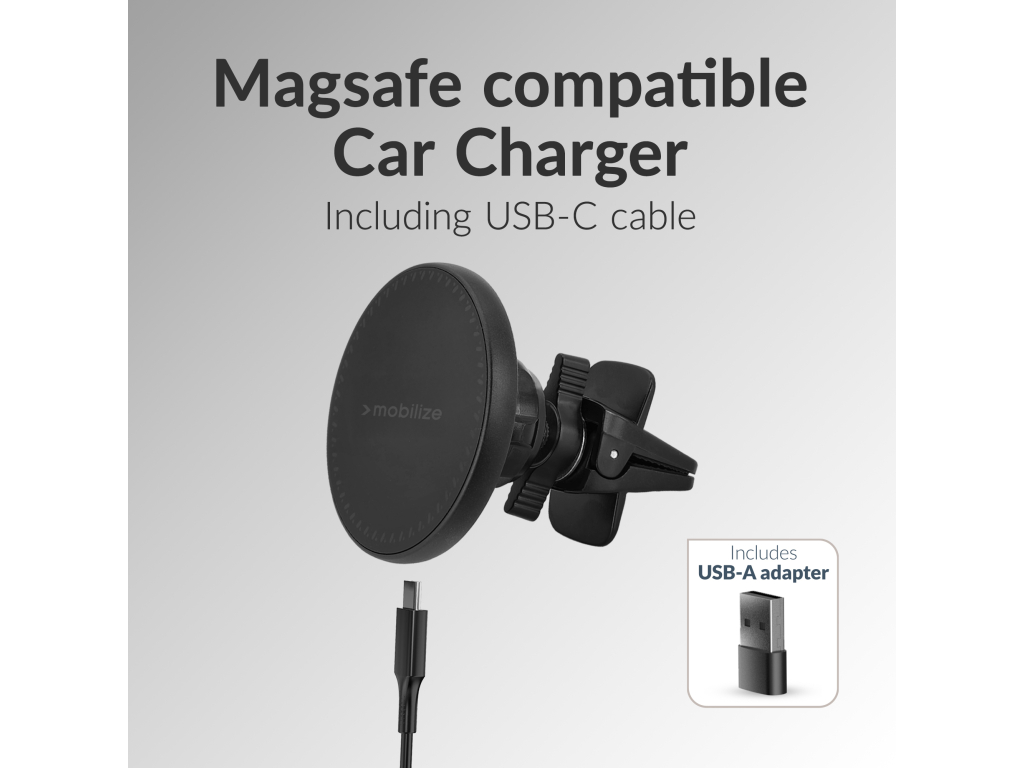 Mobilize Wireless MagSafe Compatible Car Holder/Charger 5W/7.5W/10W/15W Black