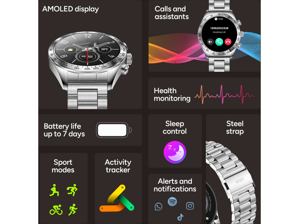 KSIX Smartwatch Elite with AMOLED-display Silver
