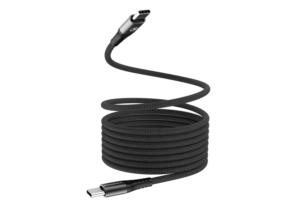 Mobilize Magnetic Nylon Cable - USB-C to USB-C - 2m. - 100W Black