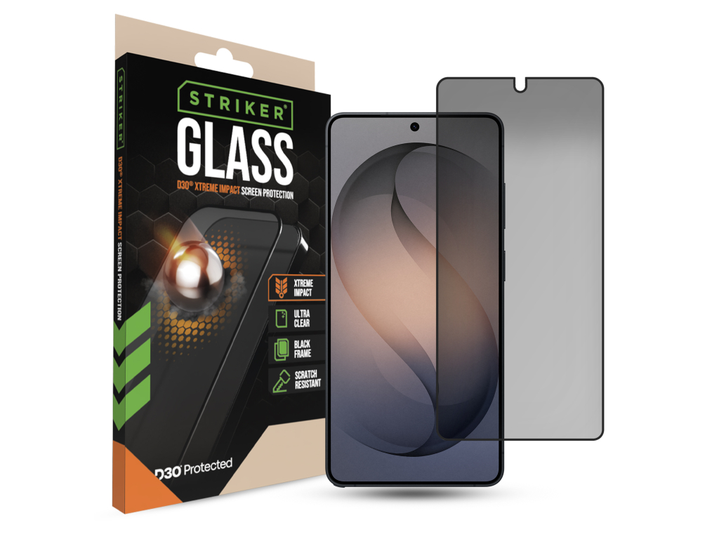 Striker D3O Xtreme Impact Privacy Glass Screen Protector - Black Frame - Samsung Galaxy S26 Ultra 5G