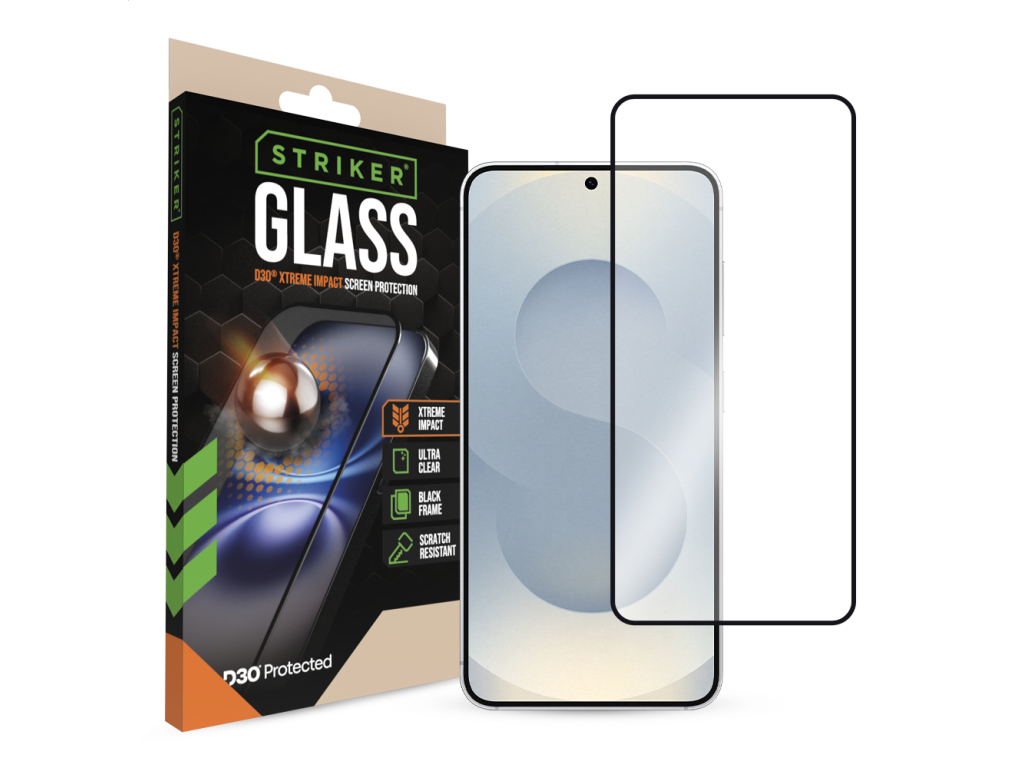 Striker D3O Xtreme Impact Glass Screen Protector - Black Frame - Samsung Galaxy S26 5G
