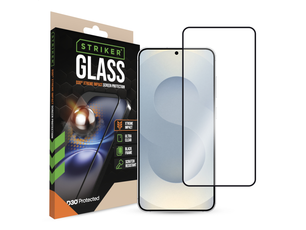 Striker D3O Xtreme Impact Glass Screen Protector - Black Frame - Samsung Galaxy S26+ 5G