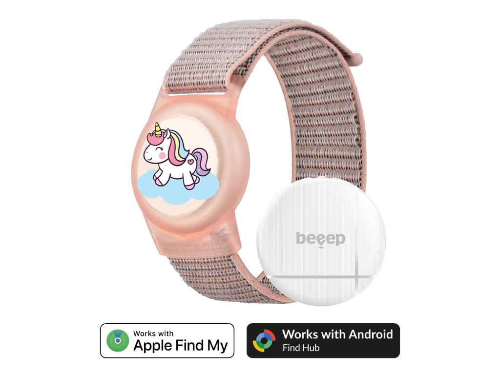 Beeep OneTag Apple Find My & Android Tracker - Kids Wristband Velcro Unicorn