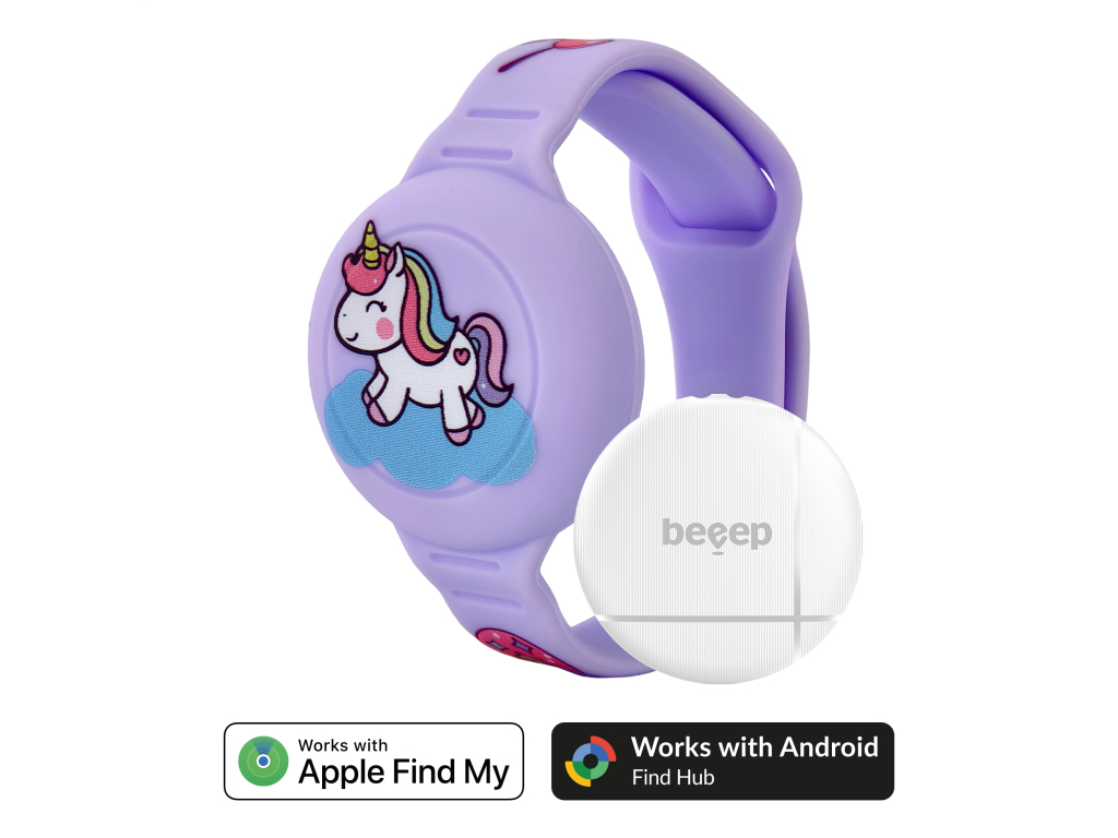 Beeep OneTag Apple Find My & Android Tracker - Kids Wristband Silicon Unicorn