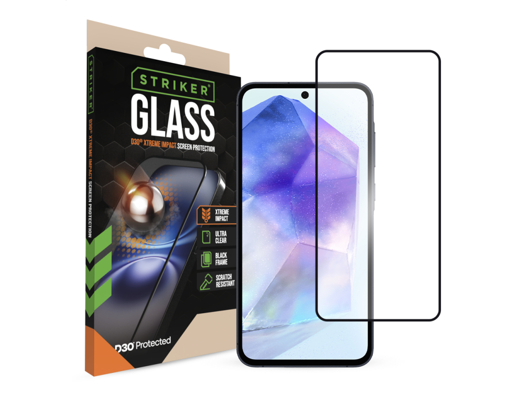 Striker D3O Xtreme Impact Glass Screen Protector - Black Frame - Samsung Galaxy A36 5G/A37 5G/A27 5G