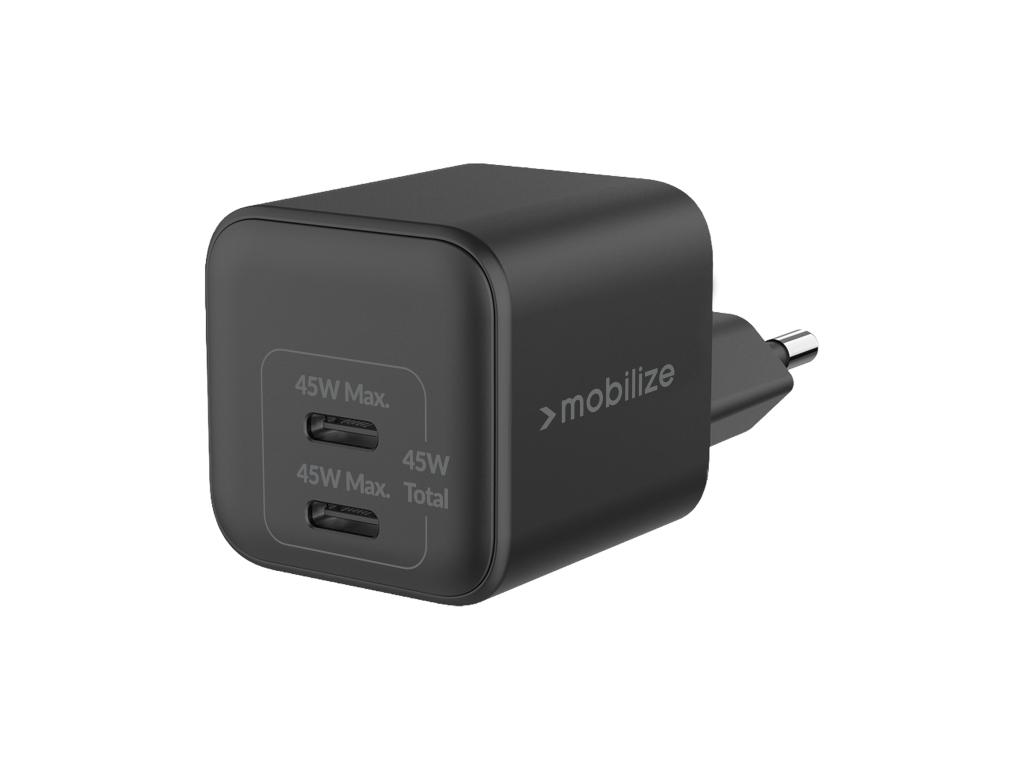 Mobilize Wall Charger 2x USB-C GaN 45W with PD/PPS Black