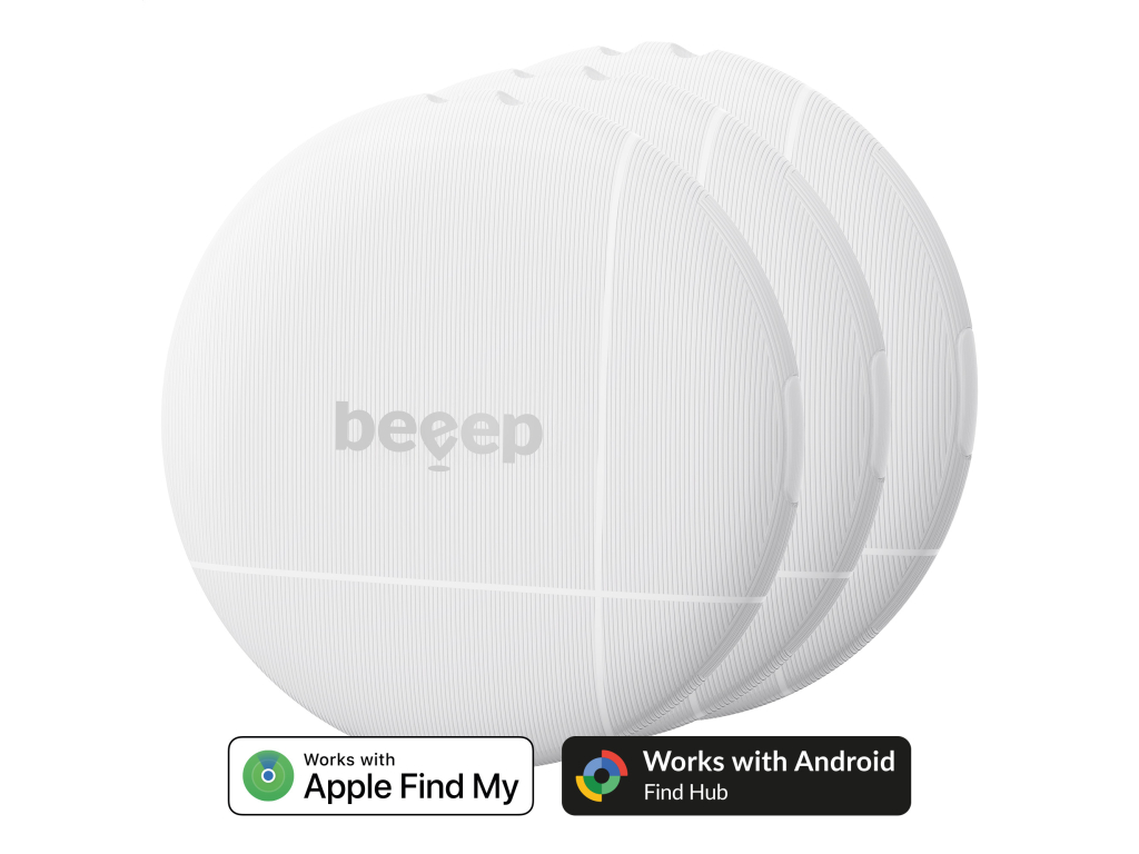 Beeep OneTag Apple Find My & Android Tracker White & Keychain White - 3 pack