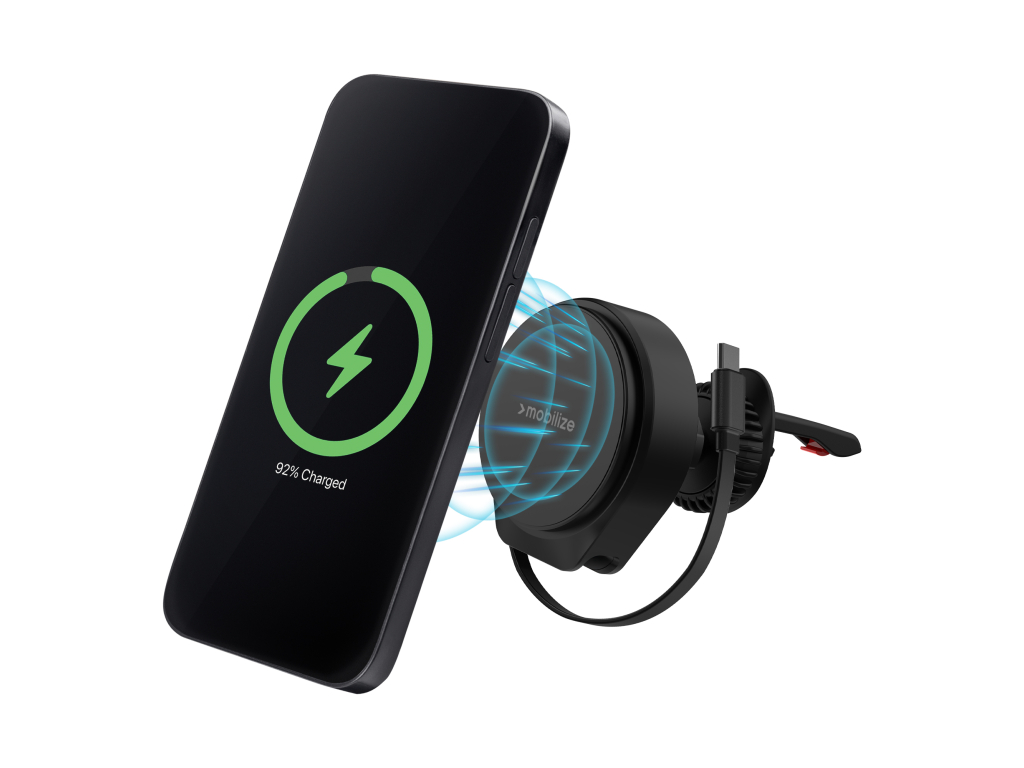 Mobilize MagSafe Compatible Car Holder/Charger 25W Qi2.2 with Retractable USB-C Cable Black