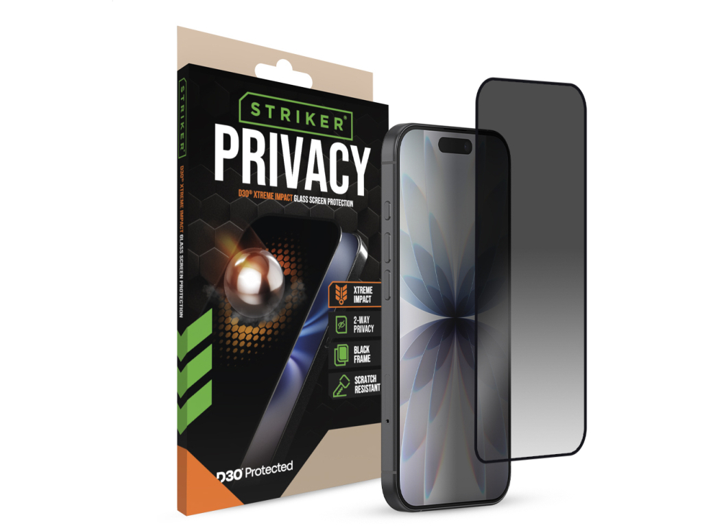 Striker D3O Xtreme Impact Privacy Glass Screen Protector - Black Frame - Apple iPhone 18 Pro Max