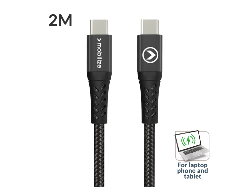 Mobilize Strong Nylon Cable USB-C to USB-C 2m. 240W Black