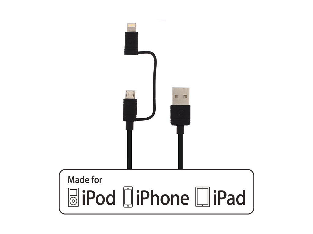 Mobilize 2in1 Cable USB to Apple MFi Lightning or Micro USB 1.5m. Black