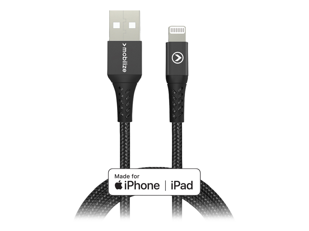 Mobilize Strong Nylon Cable USB to Apple MFi Lightning 1m. 12W Black