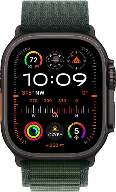 Apple Watch Ultra 2 Zwart (Donkergroene Nylon Band L)