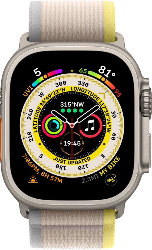 Apple Watch Ultra - 4G-LTE - 49mm - Titanium kast - Geel-Beige - Trail Textiel band - M-L