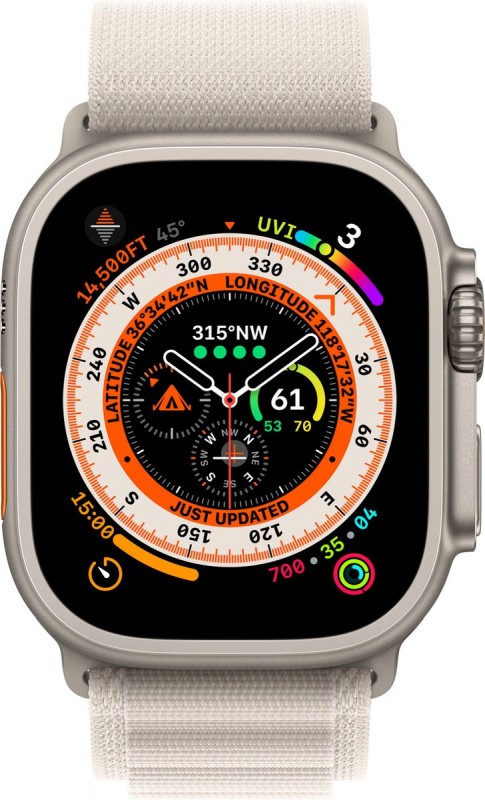 Apple Watch Ultra - 4G-LTE - 49mm - Titanium kast - Sterrenlicht - Alpine Nylon band - Medium
