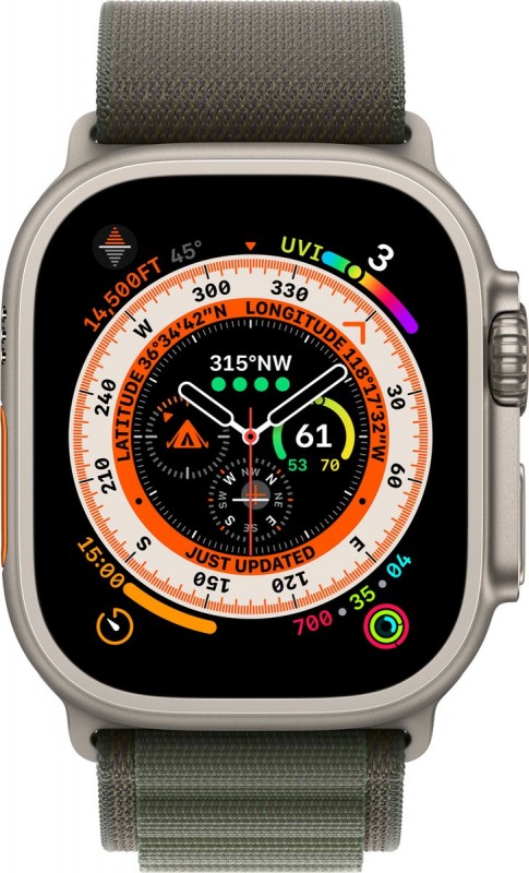 Apple Watch Ultra - 4G-LTE - 49mm - Titanium kast - Groen - Alpine Nylon band - Small Groen 49 mm